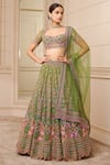 Buy_Tarun Tahiliani_Emerald Green Sheer Silk Embroidered Floral Pattern Bridal Lehenga Set _at_Aza_Fashions