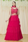 Buy_Samyukta Singhania_Red Chinon Embroidered Sequin Sweetheart Neck Crystal Choli Lehenga Set _at_Aza_Fashions