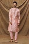 Buy_Arihant Rai Sinha_Pink Jacquard, Silk Embroidery Mughal Pattern Kurta _at_Aza_Fashions