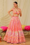 Buy_Rajbinder Chahal_Orange Dupion Silk Embroidery Mirror Floral Bridal Lehenga Set _at_Aza_Fashions