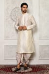 Buy_Arihant Rai Sinha_Off White Dupion Silk Floral Floret Pattern Cowl Drape Pant _at_Aza_Fashions