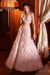 Buy_Nadine Dhody_Pink Tulle Hand Embroidered Bead Larissa Lehenga And Blouse Set  _at_Aza_Fashions