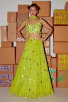 Buy_Nirmooha_Green Lurex Embroidery Sequins Sweetheart Neck Lehenga Set _at_Aza_Fashions