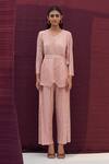 Buy_Pleats By Aruni_Pink Polyester V Neck Metallic Pleated Top And Pant Set_at_Aza_Fashions
