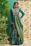 Buy_Alaya Advani_Green Muslin Silk And Organza Print & Embroidery Draped Blouse & Lehenga Set_at_Aza_Fashions