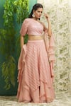 Buy_Alaya Advani_Peach Organza Hand Embroidered Floral Stripe Pattern Lehenga Set For Women_at_Aza_Fashions