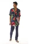 Buy_Mahima Mahajan_Blue Organza Satin Print Floral Bloom And Language Shirt With Pant _at_Aza_Fashions