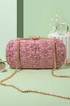 Buy_AMYRA_Pink Embroidery Cordon Flower Capsule Clutch _at_Aza_Fashions