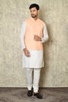 Buy_Aryavir Malhotra_Peach Silk Blend Embroidered Chikankari Bundi And Plain Kurta Set _at_Aza_Fashions