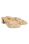 Buy_Kkarma_Gold Embroidered Chandramalika Mule Block Heels _at_Aza_Fashions