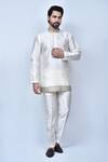 Buy_Arihant Rai Sinha_Cream Art Silk Embroidery Thread Collar Short Kurta Set _at_Aza_Fashions