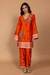 Buy_Varun Bahl_Orange Chanderi Silk Sequins, Embroidery V-neck Patchwork Kurta And Pant Set _at_Aza_Fashions