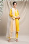 Buy_Sanjev Marwaaha_Yellow Modal And Tulle Embroidery Applique V Neck Floral Neckline Kurta Set _at_Aza_Fashions