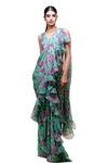 Buy_Archana Kochhar_Green Georgette, Lycra V-neck Pre-draped Paisley Print Saree With Blouse _at_Aza_Fashions