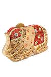 Buy_Crystal Craft_Gold Embellished The Royal Rook Elephant Shaped Clutch_at_Aza_Fashions