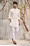 Buy_Charkhee_Off White Kurta  Dobby Cotton Solid Mandarin Collar Short And Salwar Set _at_Aza_Fashions