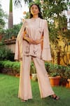 Buy_OMANA BY RANJANA BOTHRA_Pink Linen Satin Hand Embroidered Cutdana And Thread Work Anchor Trouser Set _at_Aza_Fashions