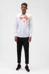 Buy_Genes Lecoanet Hemant_White Cotton Poplin Printed Abstract Floral Genes Orange Shirt _at_Aza_Fashions