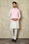 Buy_Aryavir Malhotra_Pink Silk Blend Embroidered Chikankari Geometric Work Bundi And Plain Kurta Set _at_Aza_Fashions