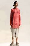 Buy_Urvashi Kaur_Red Chanderi Cotton Silk Plain Collared Neck Colina Sheer Shirt _at_Aza_Fashions