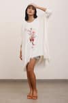 Buy_AK-OK_White 100% Cotton Printed Botanical And Bird & Asymmetric Tunic  _at_Aza_Fashions