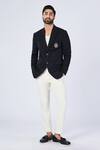 Buy_S&N By Shantnu Nikhil_Black Lycra, Viscose, Polyester Embroidery Placement Crest Blazer_at_Aza_Fashions