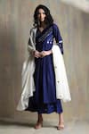 Buy_Charkhee_Blue Kurta And Dupatta Chanderi Embroidered Mirror Work V Neck Palazzo Set _at_Aza_Fashions