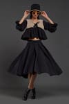 Buy MATI_1 Black 100% Cotton V Neck Balloon Sleeve Crop Top And Skirt Set at Aza Fashions Buy_MATI_1_Black 100% Cotton V Neck Balloon Sleeve Crop Top And Skirt Set _at_Aza_Fashions