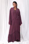 Buy_Khat_Purple Crepe Shawl Neck Frill Hem Long Jacket _at_Aza_Fashions