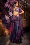 Buy_Awigna_Wine Crepe Printed Stripe Cape Open Qaabira Sharara Set  _at_Aza_Fashions