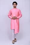Buy_Arihant Rai Sinha_Pink Art Silk Plain Asymmetric Kurta And Pant Set_at_Aza_Fashions