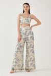 Buy_KoAi_Blue Chiffon Floral High Waist Flared Pant _at_Aza_Fashions