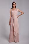 Buy_Suruchi Parakh_Pink Crepe And Crush Satin Silk Asymmetric Draped Crop Top And Pant Set _at_Aza_Fashions