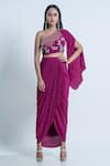 Buy_Nautanky_Purple Crepe Sequin And Beads Embellished Crop Top & Drape Skirt Set  _at_Aza_Fashions