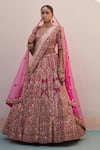 Buy_Angad Singh_Pink Raw Silk Embroidered Zardozi Plunge V Neck Bridal Lehenga Set _at_Aza_Fashions