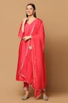 Buy_Two Sisters By Gyans_Pink Cotton, Chanderi Mirrors, Embroidery V-neck Kurta Set _at_Aza_Fashions