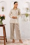 Buy_Rivaaj Clothing_Off White Cotton Botanical And Geometric Print Pant Set _at_Aza_Fashions
