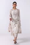Buy_Label Shreya Sharma_White Chanderi Embroidery Keyhole Neck Placement Kurta And Flared Pant Set _at_Aza_Fashions