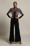 Buy Sejal Kamdar Black Silk, Satin, Gingham Embroidery Mandarin Jumpsuit With Embellished Jacket at Aza Fashions Buy_Sejal Kamdar_Black Silk, Satin, Gingham Embroidery Mandarin Jumpsuit With Embellished Jacket _at_Aza_Fashions