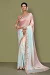 Buy_Nazaakat by Samara Singh_Pink Blouse Silk And Net Embroidery Thread Round Satin Ombre Effect Saree With_at_Aza_Fashions