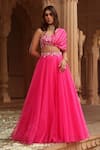 Buy_Dheeru Taneja_Pink Crepe And Organza Embroidery Alora Draped Blouse & Lehenga Set  _at_Aza_Fashions