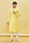 Buy_Samyukta Singhania_Yellow Cotton Plain Floral Embroidered Collar Kurta With Churidar Set _at_Aza_Fashions