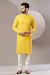 Buy_Kasbah_Yellow Georgette Embroidered Chikankari Full Sleeve Kurta Set _at_Aza_Fashions