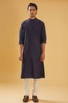 Buy_Raghavendra Rathore Blue_Blue Raw Silk Placement Pintuck Detail Kurta _at_Aza_Fashions