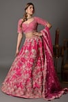 Buy_Kalighata_Pink Silk Sequins, Cut Work Boat Neck Raw Floral Embellished Bridal Lehenga Set _at_Aza_Fashions