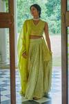 Buy_Seema Nanda_Yellow Chanderi Silk Printed Phulkari V Neck Paakhi Lehenga Set  _at_Aza_Fashions