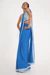 Buy Asaga Blue Silk, Georgette, Linen Embroidery V-neck Della Blouse Pre-draped Saree Set at Aza Fashions Buy_Asaga_Blue Silk, Georgette, Linen Embroidery V-neck Della Blouse Pre-draped Saree Set _at_Aza_Fashions