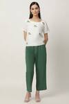 Buy_Musal_Green Cotton, Linen Embroidery Boat Neck Becky Top _at_Aza_Fashions