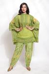 Buy_Sonali Gupta_Green Silk, Viscose Sequins, Beads, Crystals, Embroidery Jaal Kaftan And Pant Set _at_Aza_Fashions