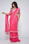 Buy_Asaga_Pink Silk, Georgette Embroidery Sweetheart Neck Jolie Pre-draped Saree _at_Aza_Fashions